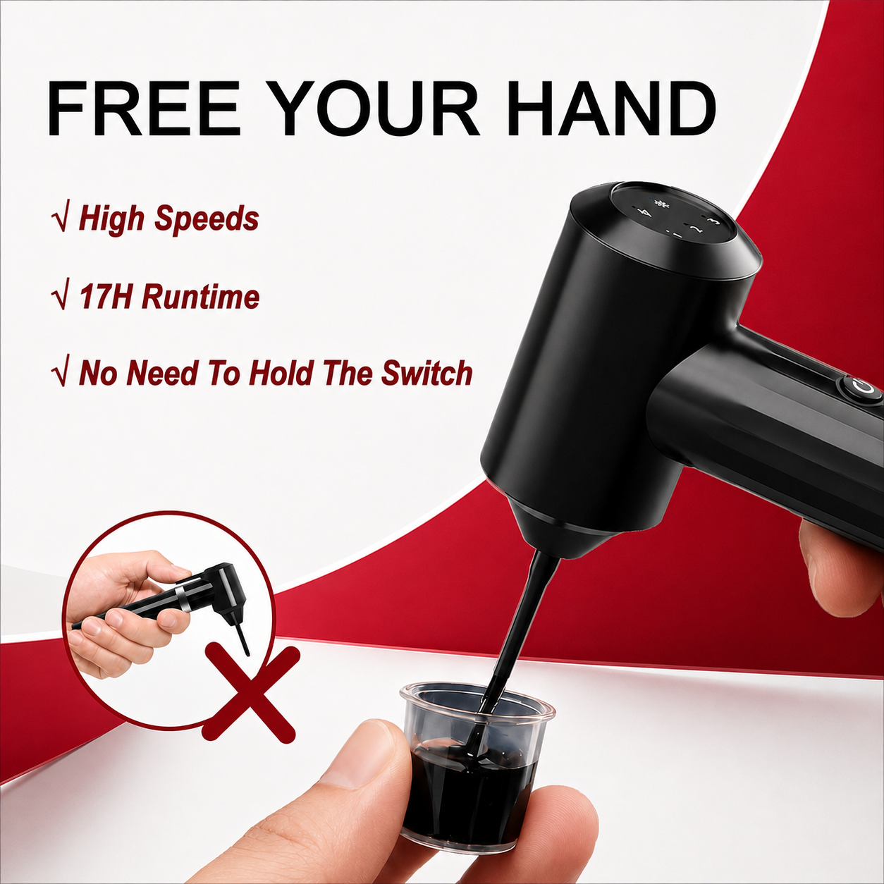 Rechargeable Tattoo Ink Mixer Kit – 3-Speed Pigment Stirrer with 5 Disposable Mixing Sticks