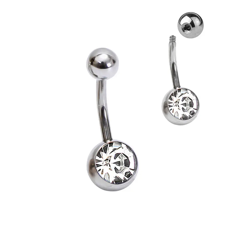 Externally Threaded Jeweled Belly Button Silver Rings (Single
