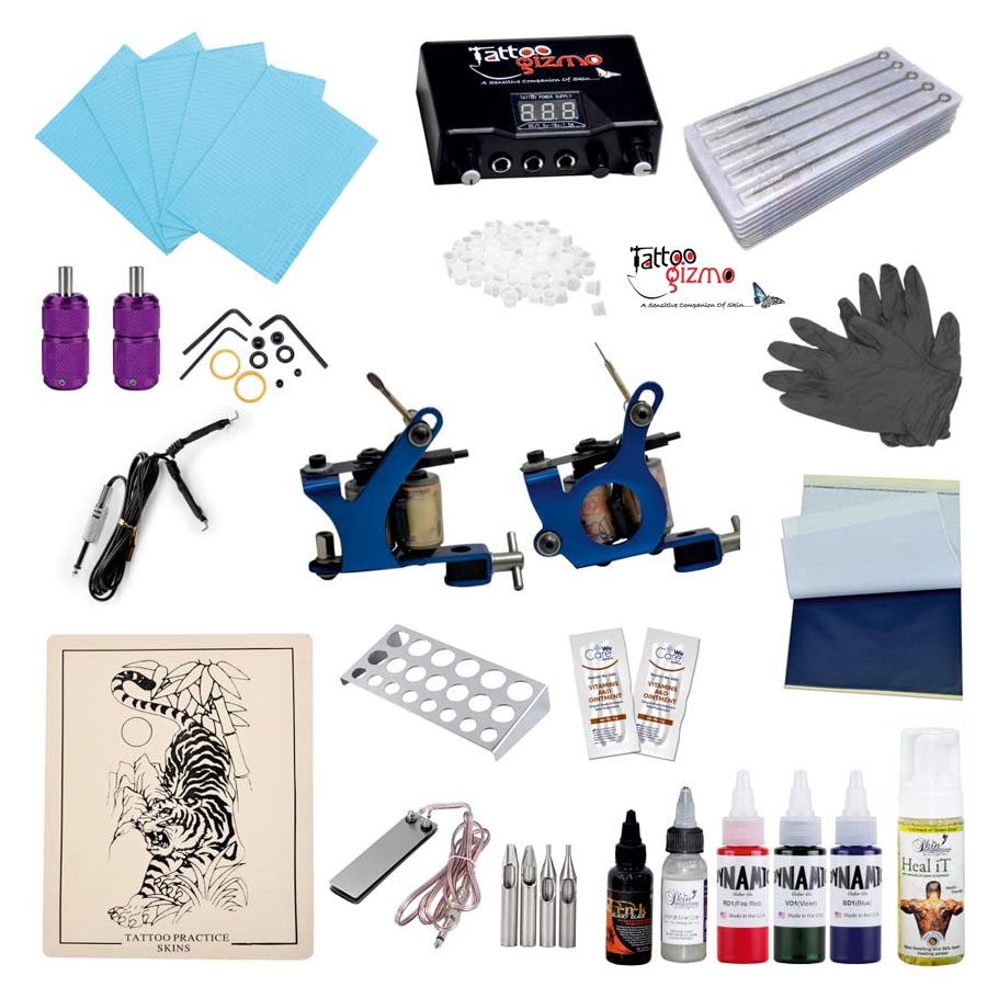 TG- 2 Eco High Res Coil Tattoo Machine Kit, 3 Colors, 20 Needles