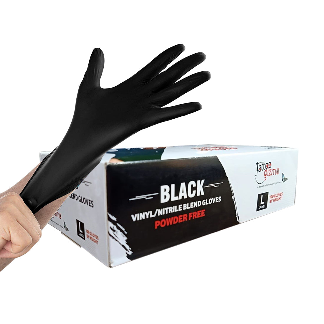 Tattoo Gizmo Nitrile Vinyl Blend Gloves - Black