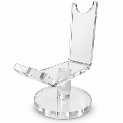 Clear PMU pen machine holder stand – angled cradle view