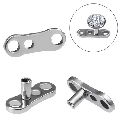 3 Hole Dermal Implant Grade Titanium Anchor Base with 16 Gauge 5mm Gem Bezel Top