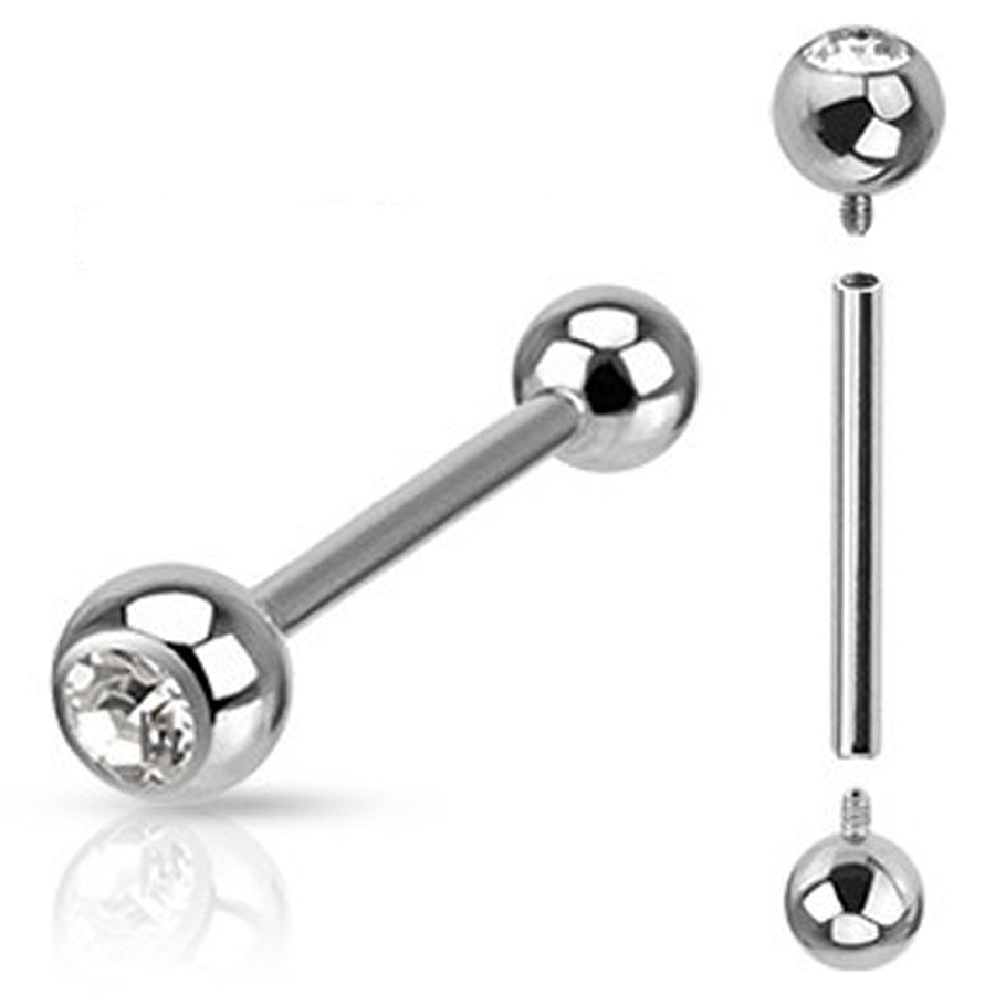 Externally Treaded Barbell With Press Fit Jeweled Balls
