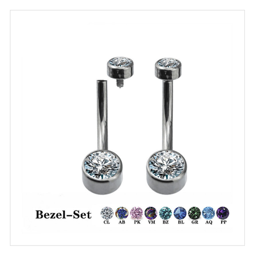 Internally Threaded Double Bezel Set Swarovski Crystal Belly Button Rings