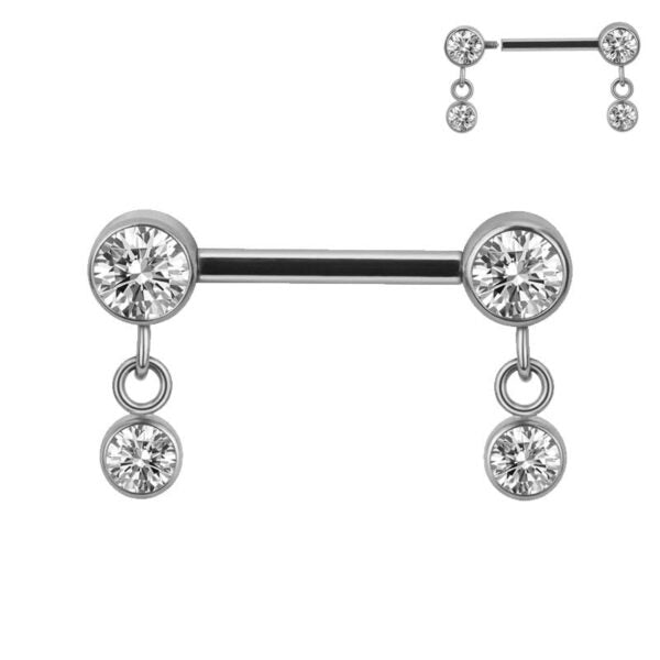 Titanium Internally Threaded CZ Bezel Set Belly Button Rings (Single Piece)