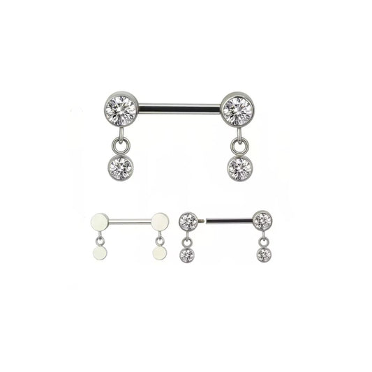 Double Round CZ Hang Nipple Rings
