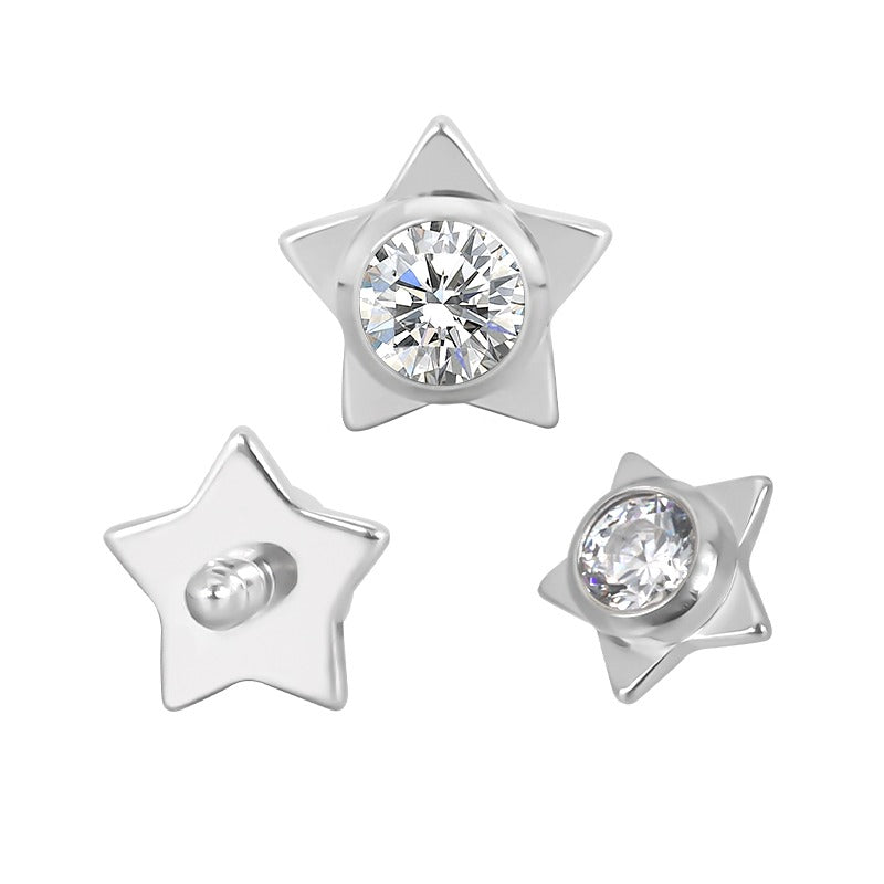 Titanium WIth CZ Center Internally Threaded Top for Ear & Nose