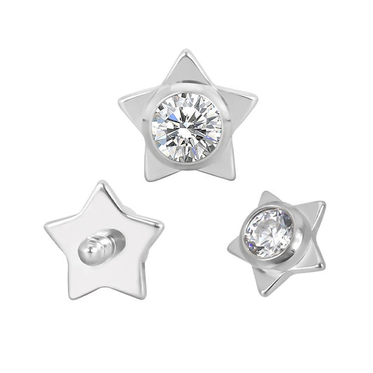 Titanium WIth CZ Center Internally Threaded Top for Ear & Nose