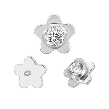 Titanium WIth CZ Center Internally Threaded Top for Ear & Nose