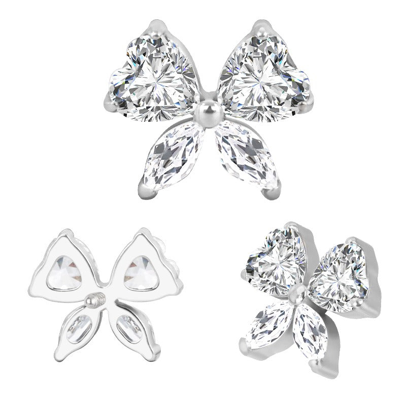Titanium WIth CZ Center Internally Threaded Top for Ear & Nose