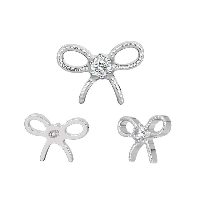 Titanium WIth CZ Center Internally Threaded Top for Ear & Nose