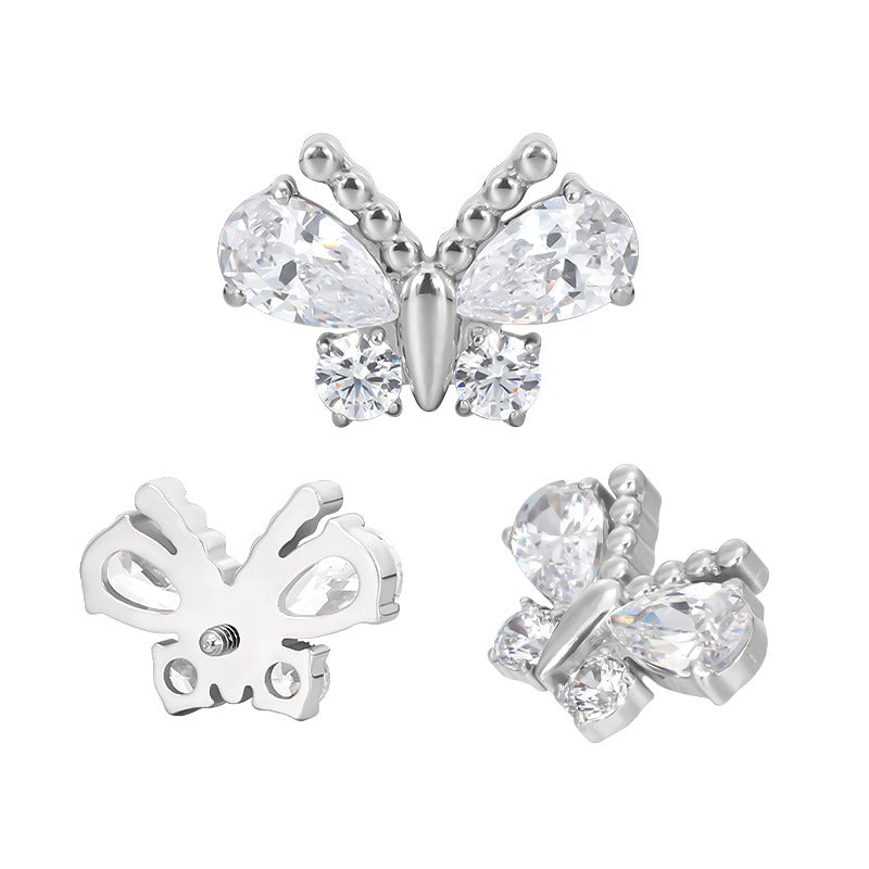 Titanium WIth CZ Center Internally Threaded Top for Ear & Nose