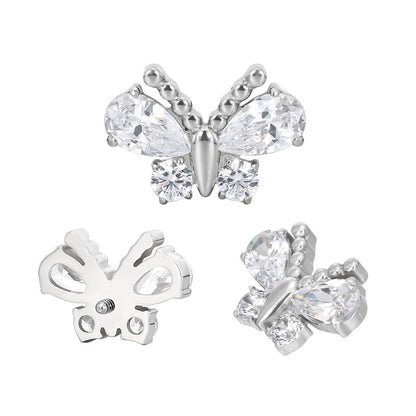 Titanium WIth CZ Center Internally Threaded Top for Ear & Nose