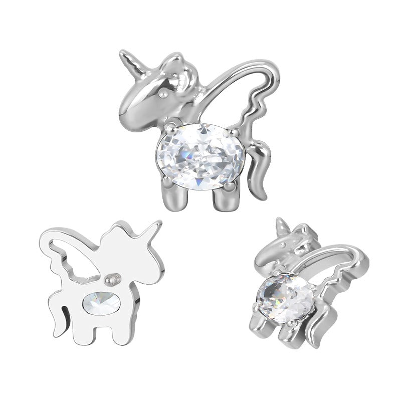 Titanium WIth CZ Center Internally Threaded Top for Ear & Nose