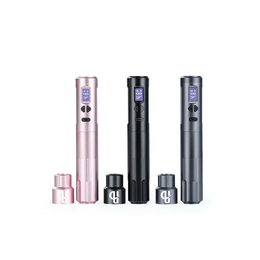 Utopian Eco wireless PMU machine in rose gold, black and graphite with digital display for permanent makeup