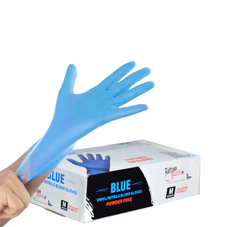Tattoo Gizmo Nitrile Vinyl Blend Gloves - Blue